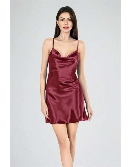 Kısa Gecelik Degaje Bordo 7740