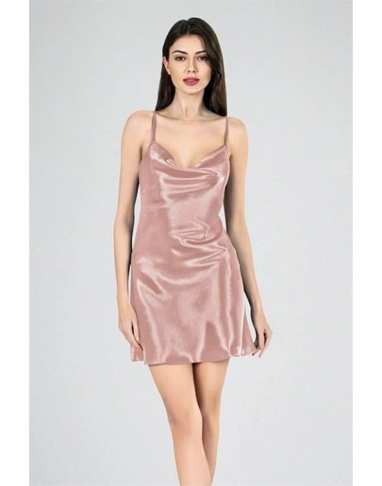 Kısa Gecelik Degaje Yaka Vizon 7740