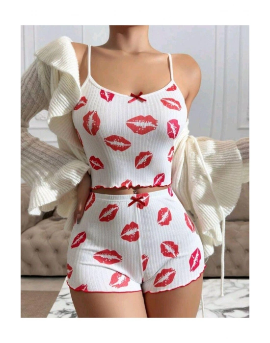 Kiss Öpücük Beyaz Şortlu Takım