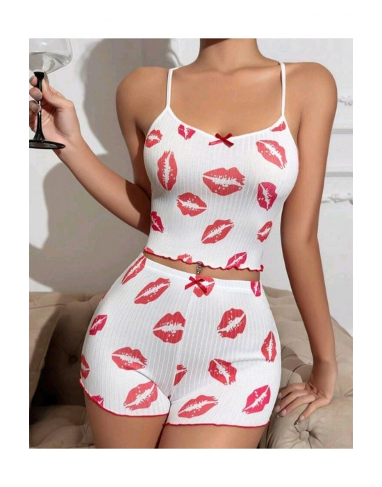 Kiss Öpücük Beyaz Şortlu Takım