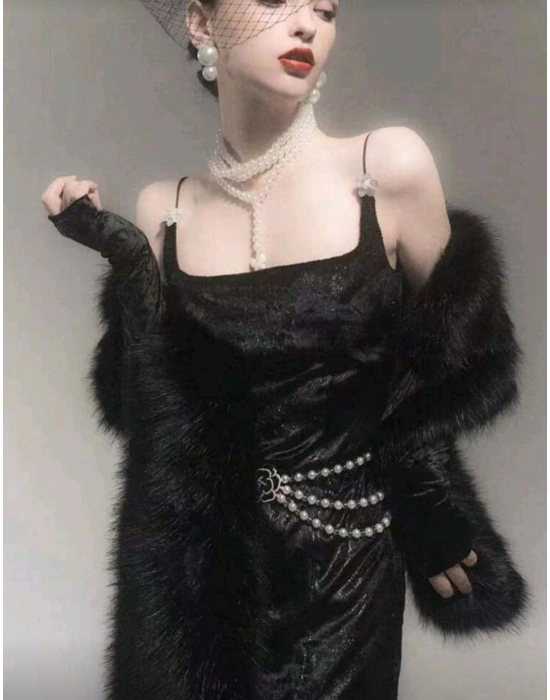 Kürk Orijinal Siyah Seksi Omuzluk Şık Kürk