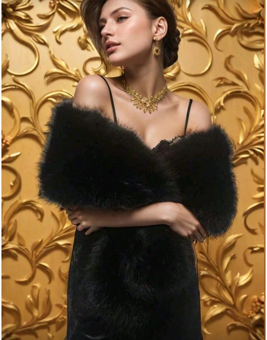 Kürk Orijinal Siyah Seksi Omuzluk Şık Kürk