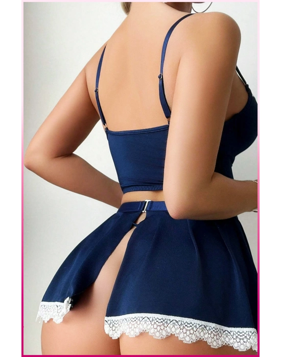 Lacivert Fırfır Detaylı Özel Tasarım İç Giyim Seti