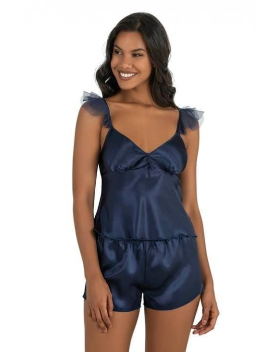 Lacivert Saten Şort Takımı 9212