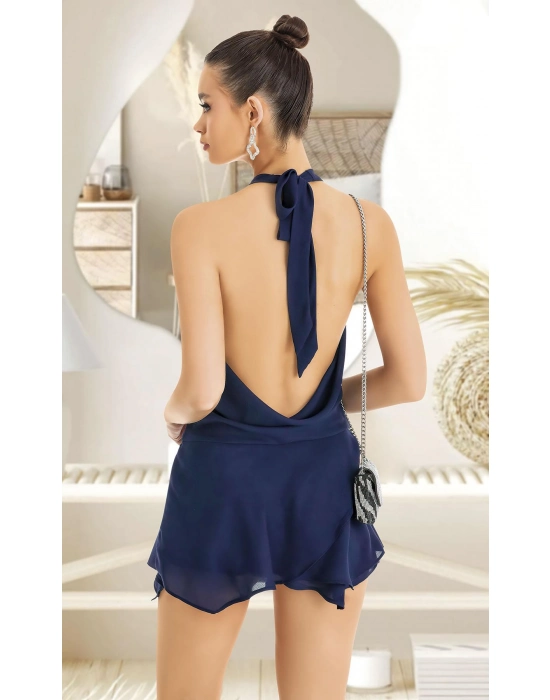 Lacivert Sırt Ve Göğüs Dekolteli Fantezi Mini Elbise