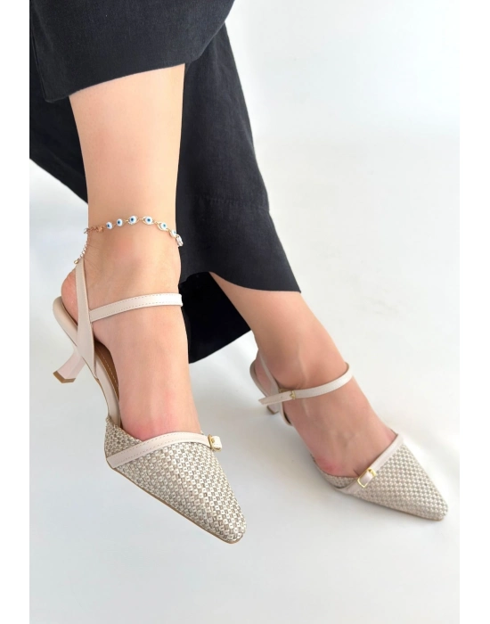 Lanna Bej Cilt Topuklu Ayakkabı - Bamido