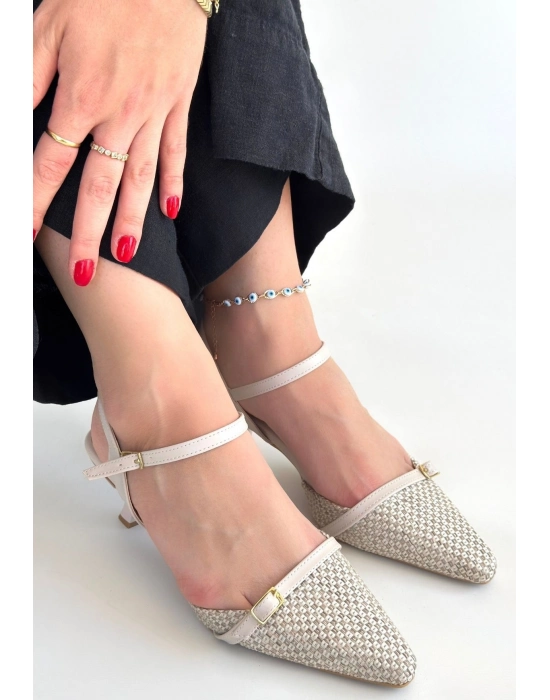 Lanna Bej Cilt Topuklu Ayakkabı - Bamido