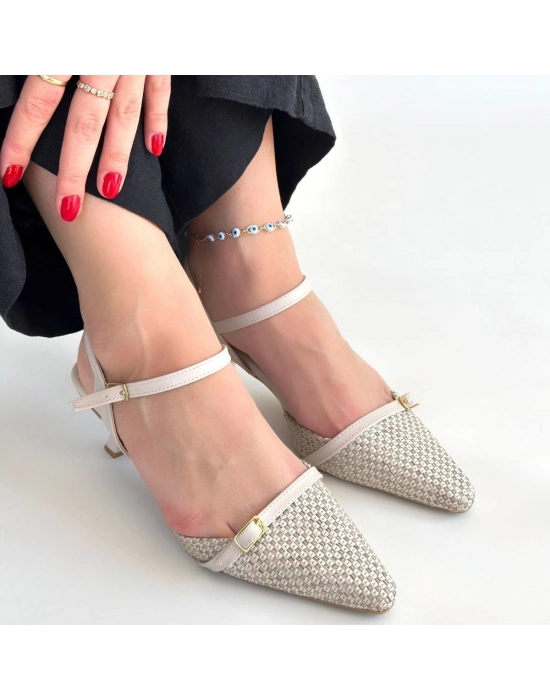 Lanna Bej Cilt Topuklu Ayakkabı - Bamido