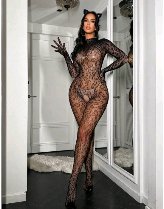 Leopar Desen Vücut Çorabı