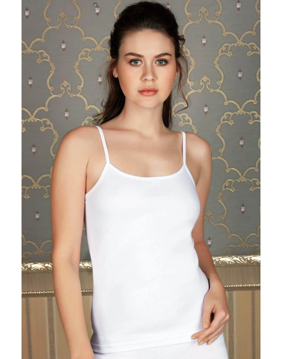 Likralı Pamuklu İp Askılı Beyaz Atlet