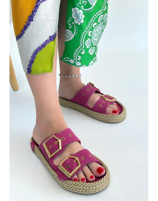 Loera Pemba Nubuk Çift Tokalı Terlik - Bamido