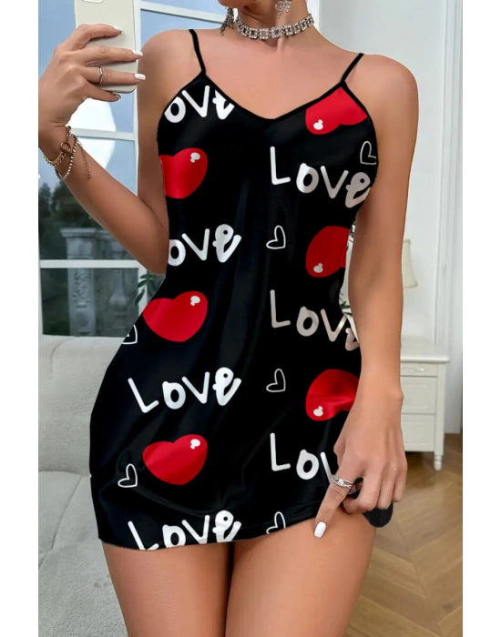 Love Desenli Saten Gecelik