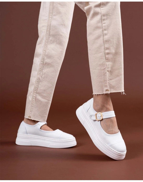 Lunni Beyaz Keten Spor Ayakkabı - Bamido