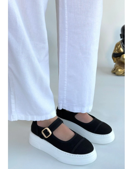 Lunni Siyah Keten Spor Ayakkabı - Bamido