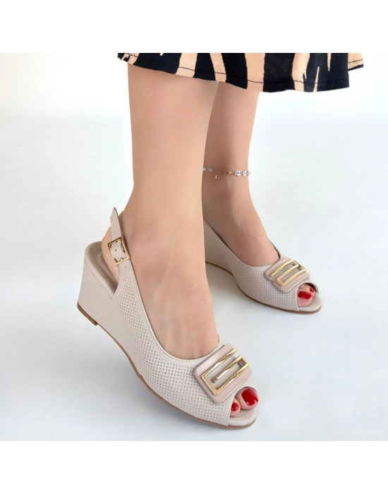 Mamba Bej Cilt Dolgu Topuk Ayakkabı - Bamido