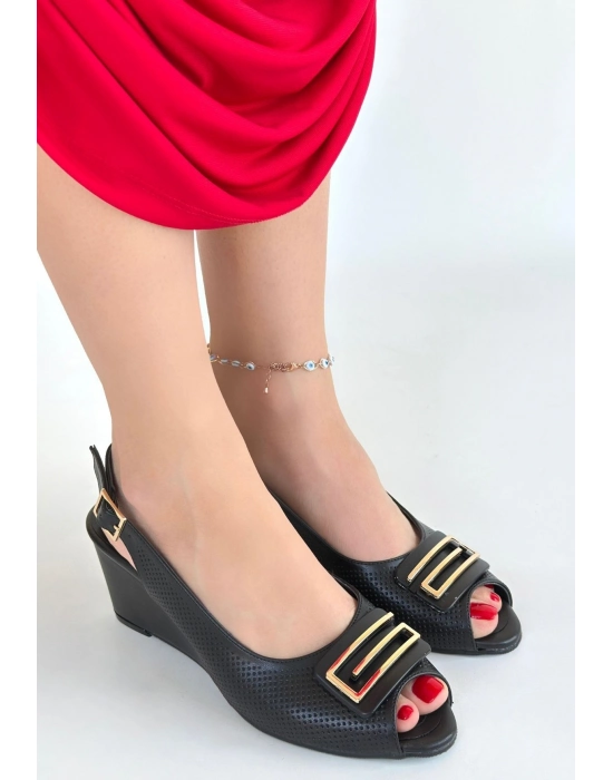 Mamba Siyah Cilt Dolgu Topuk Ayakkabı - Bamido