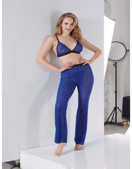 Mavi Transparan Fantezi Sütyen Pijama Takımı