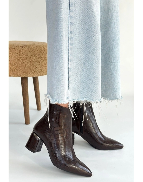 Meça Kahverengi Cilt Topuklu Bot - Bamido