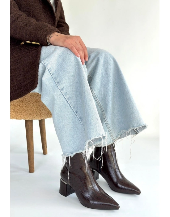 Meça Kahverengi Cilt Topuklu Bot - Bamido