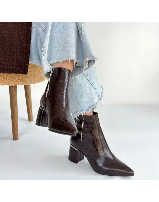 Meça Kahverengi Cilt Topuklu Bot - Bamido