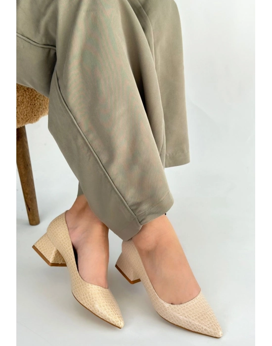 Meort Bej Rugan Topuklu Ayakkabı - Bamido