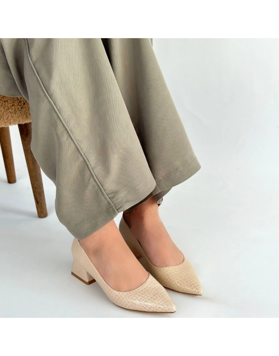 Meort Bej Rugan Topuklu Ayakkabı - Bamido