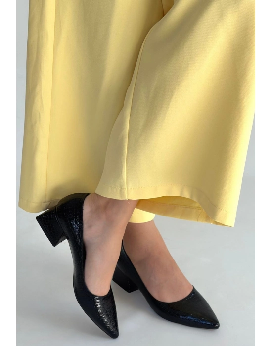 Meort Siyah Rugan Topuklu Ayakkabı - Bamido