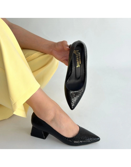 Meort Siyah Rugan Topuklu Ayakkabı - Bamido