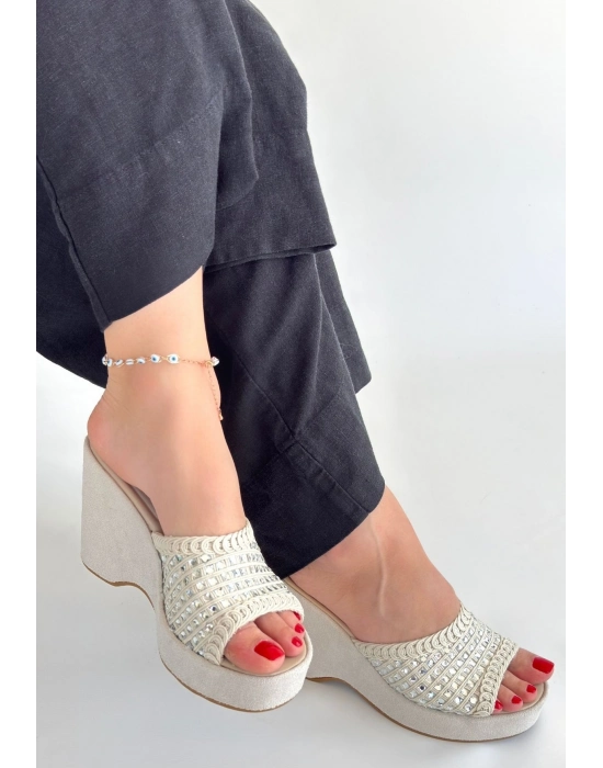 Moka Bej Triko Dolgu Topuk Terlik - Bamido