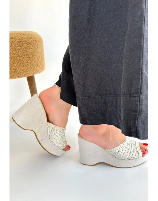 Moka Bej Triko Dolgu Topuk Terlik - Bamido