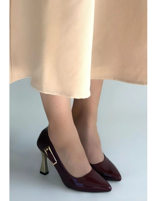 Motya Bordo Rugan Topuklu Ayakkabı - Bamido