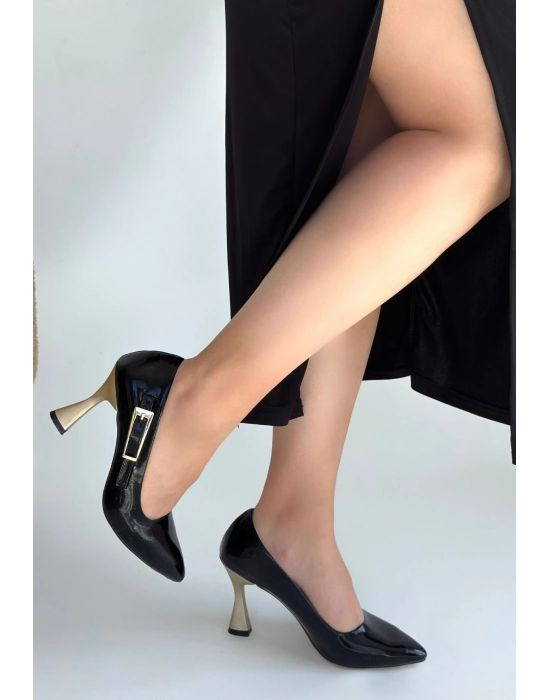 Motya Siyah Rugan Topuklu Ayakkabı - Bamido