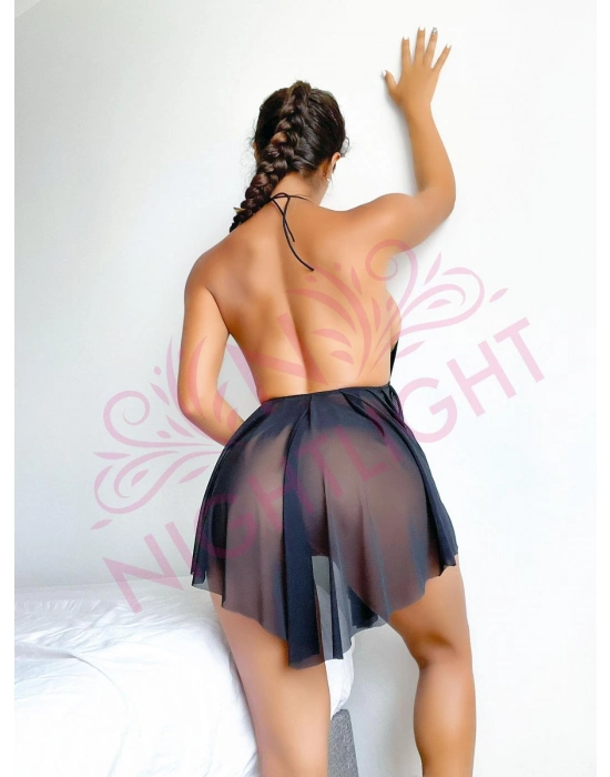 Nightlight Sırt Dekolteli Mini Tül Gecelik