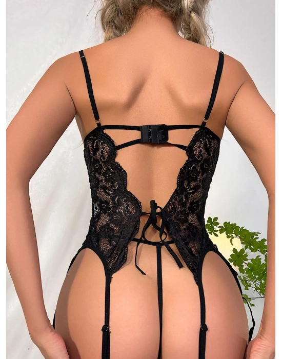 Özel Tasarım Arkadan Bağcıklı Fantezi Siyah Jartiyer Takım