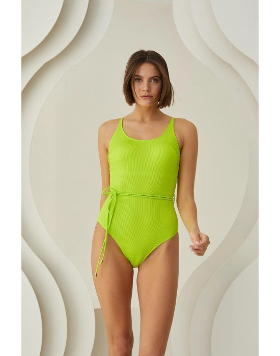 Özel Tasarım Bel İp Detay Fitilli Yeşil Mayo