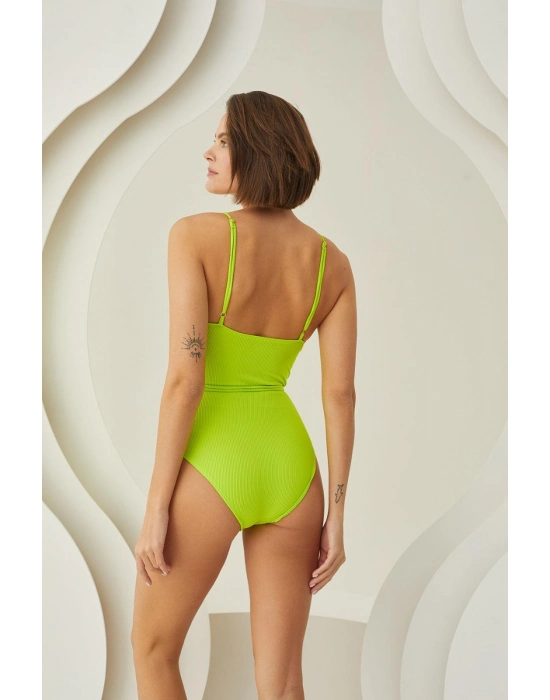 Özel Tasarım Bel İp Detay Fitilli Yeşil Mayo