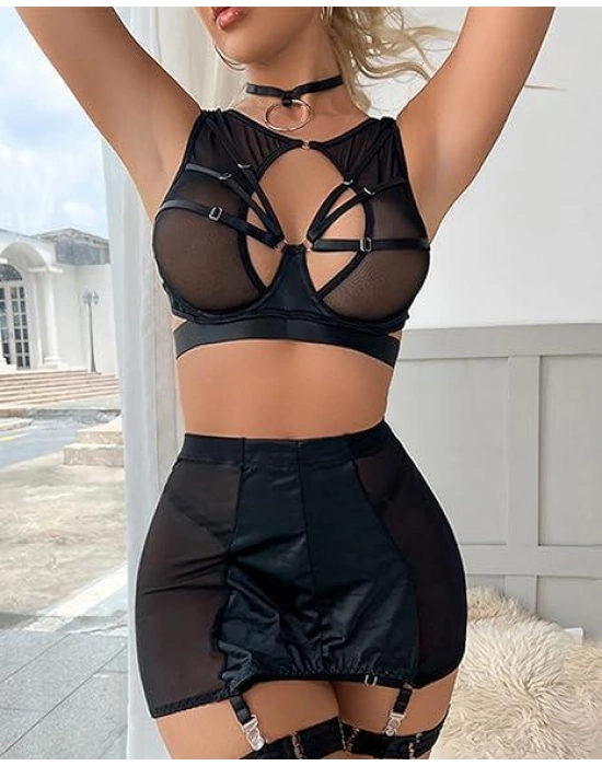 Özel Tasarım Seksi Etekli Siyah Fantezi Jartiyer Takımı