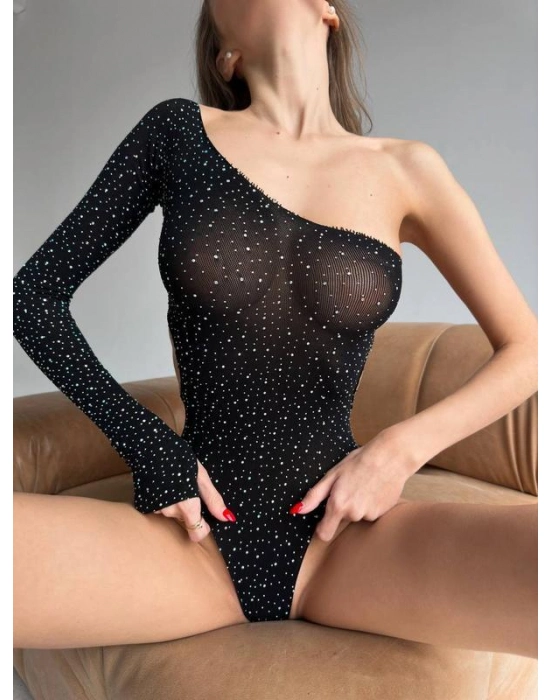 Özel Tasarım Siyah Taşlı Fantezi Body Vücut Çorabı