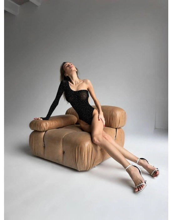 Özel Tasarım Siyah Taşlı Fantezi Body Vücut Çorabı