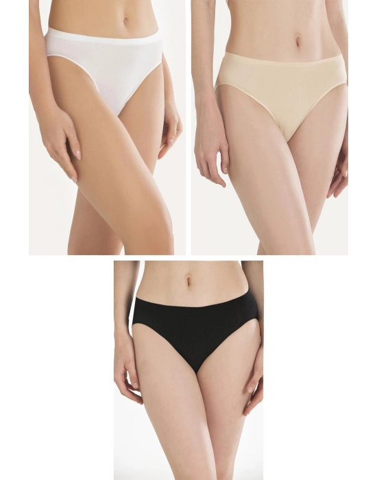 Pamuklu Siyah Beyaz Ten Rengi 3lü Külot