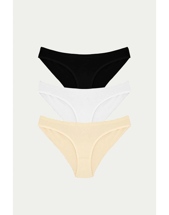 Pamuklu Siyah Beyaz Ten Rengi 3lü Külot