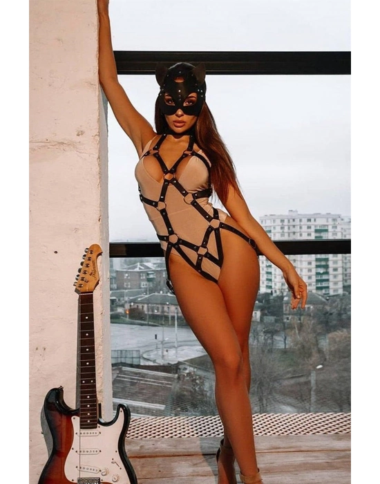 Pamuktenim Fantezi Body Harness Maske Takımı