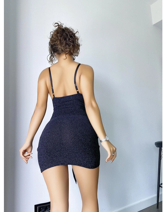 Parıltılı Kumaşlı Fantezi Büzgülü Elbise