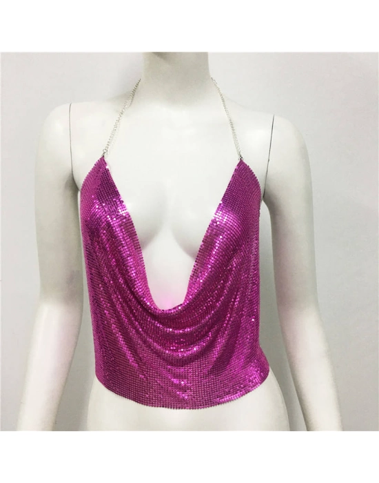 Parlak Fuşya Crop & Bluz Kolsuz Kayık Yaka Zırh Büstiyer