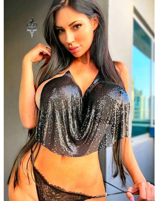 Parlak Siyah Crop & Bluz Kolsuz Kayık Yaka Zırh Büstiyer