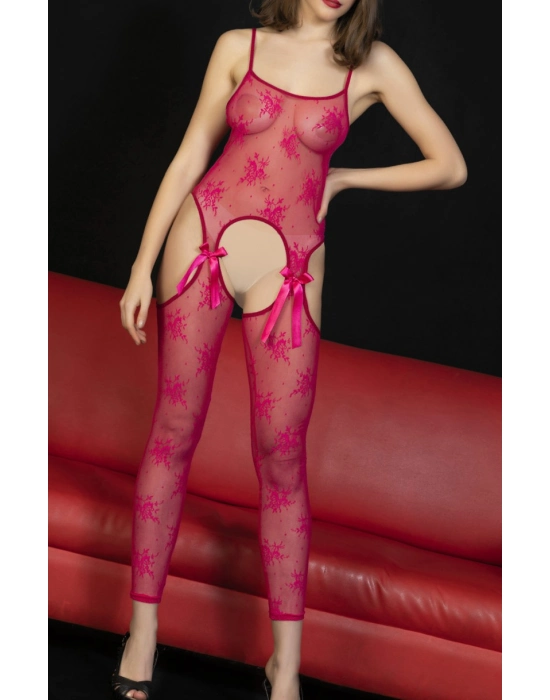 Pembe Dantel Transparan Tulum,seksi Vücut Çorabı,transparan Kasık Detaylı Bodystocking