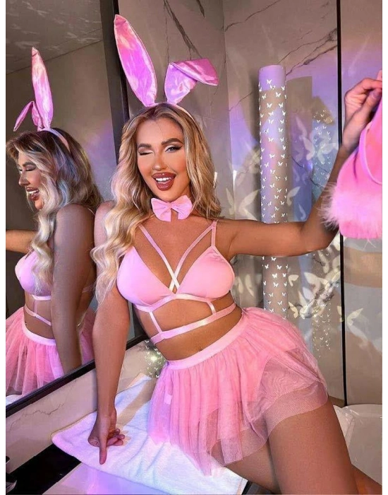 Pembe Tütü Etekli Fantezi Tavşan Kotümü