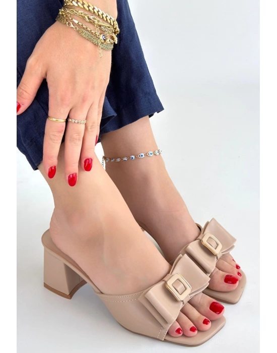 Pier Nude Cilt Topuklu Terlik - Bamido