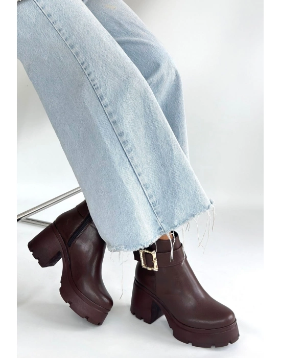 Pinma Kahverengi Cilt Topuklu Bot - Bamido