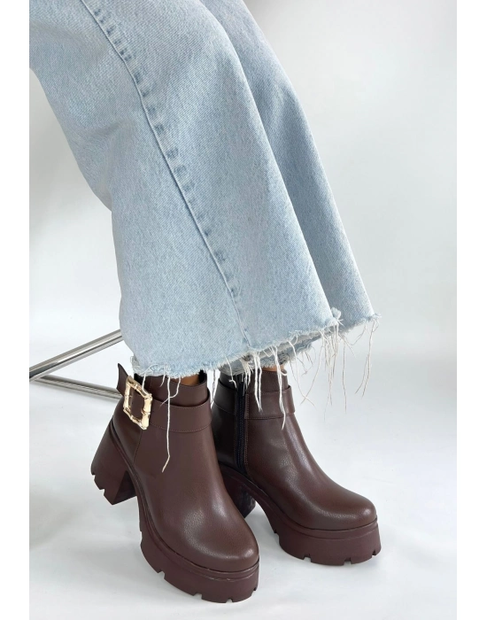 Pinma Kahverengi Cilt Topuklu Bot - Bamido